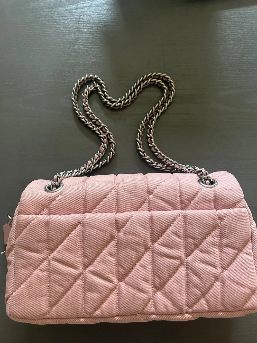Coach Quilted C-Link Shoulder Bag in Light Pink with Silver Hardware